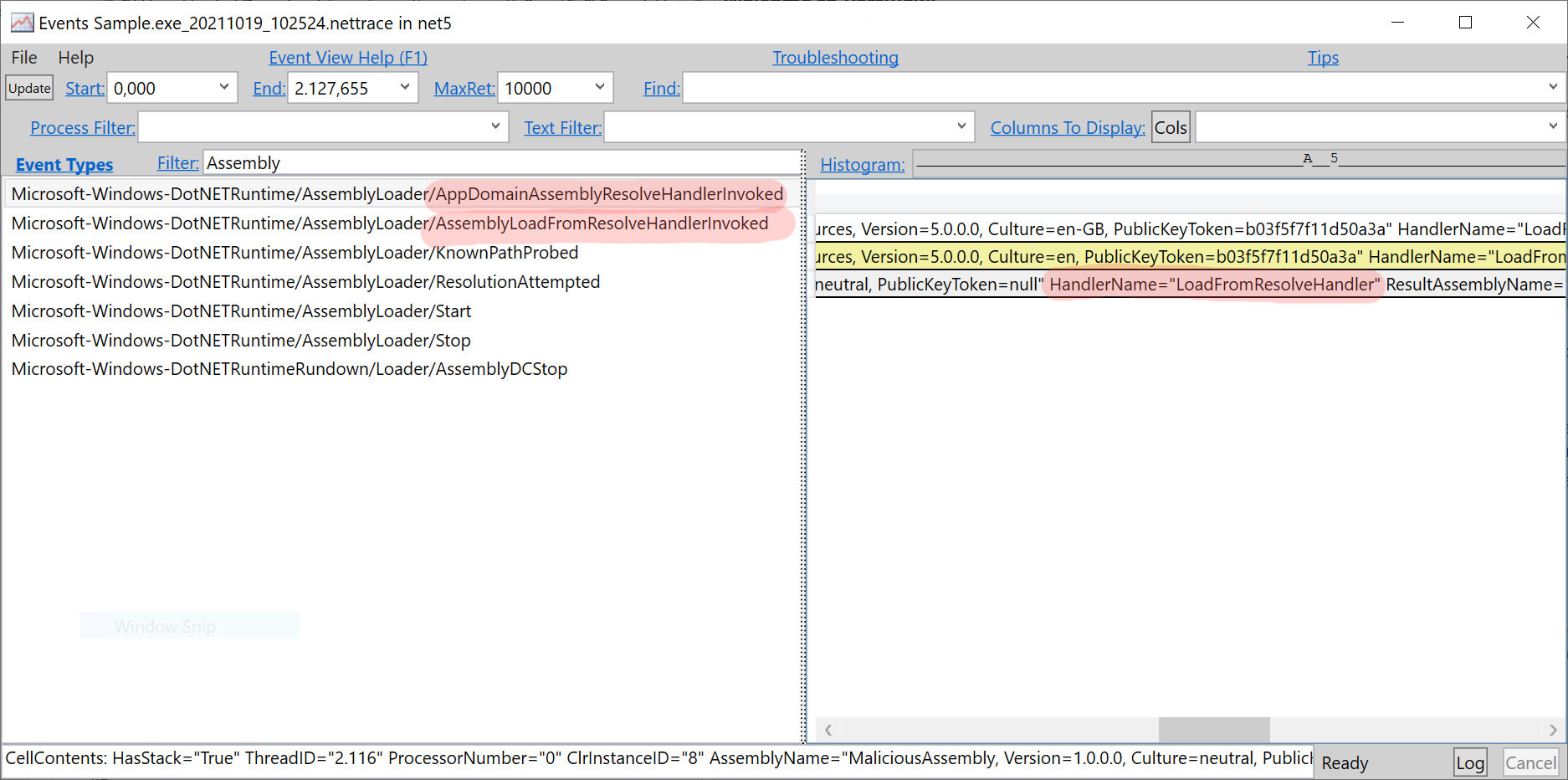 PerfView showing the AppDomainAssemblyResolveHandlerInvoked event